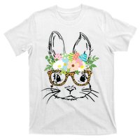 Cute Bunny Face With Leopard Glasses Women Easter T-Shirt