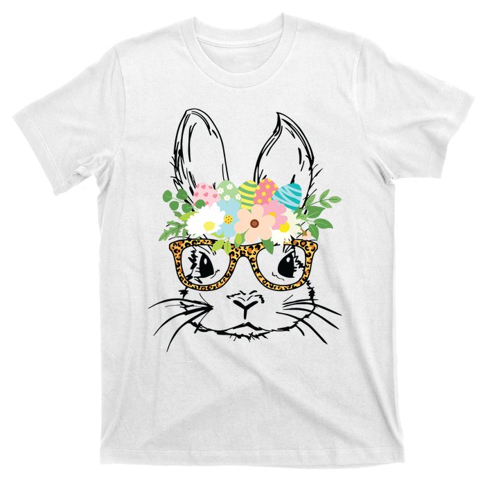 Cute Bunny Face With Leopard Glasses Women Easter T-Shirt