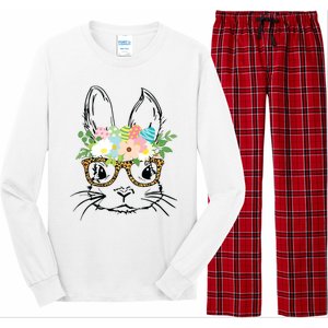 Cute Bunny Face With Leopard Glasses Women Easter Long Sleeve Pajama Set