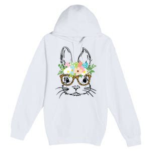 Cute Bunny Face With Leopard Glasses Women Easter Premium Pullover Hoodie