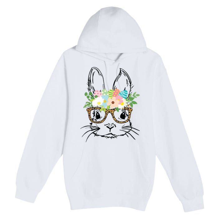 Cute Bunny Face With Leopard Glasses Women Easter Premium Pullover Hoodie