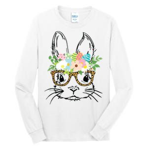 Cute Bunny Face With Leopard Glasses Women Easter Tall Long Sleeve T-Shirt