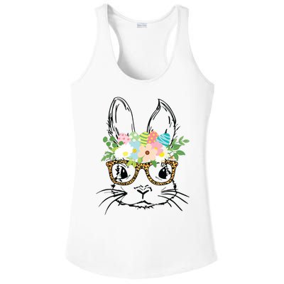 Cute Bunny Face With Leopard Glasses Women Easter Ladies PosiCharge Competitor Racerback Tank