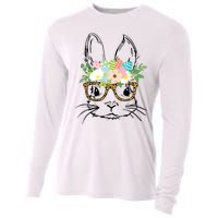 Cute Bunny Face With Leopard Glasses Women Easter Cooling Performance Long Sleeve Crew