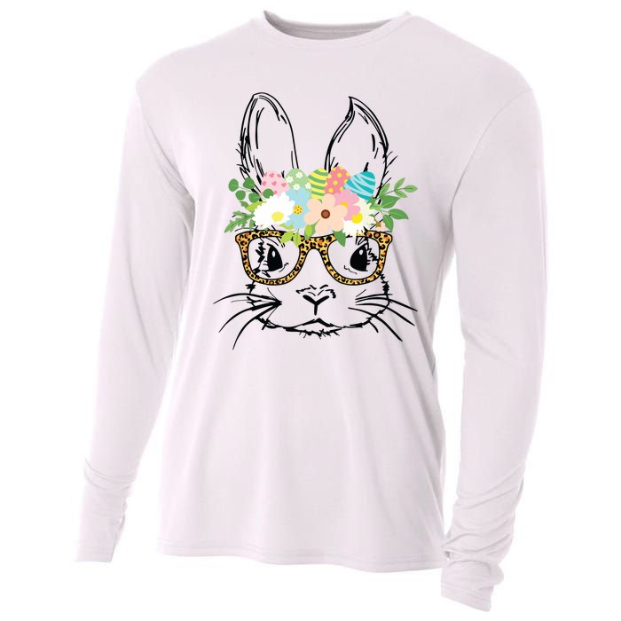 Cute Bunny Face With Leopard Glasses Women Easter Cooling Performance Long Sleeve Crew