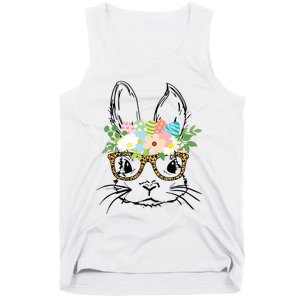 Cute Bunny Face With Leopard Glasses Women Easter Tank Top