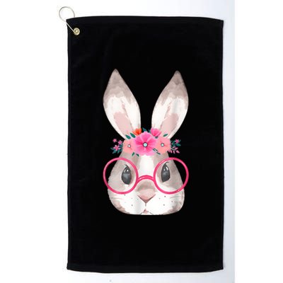 Cute Bunny Face Glasses Floral Rabbit Happy Easter Day Platinum Collection Golf Towel