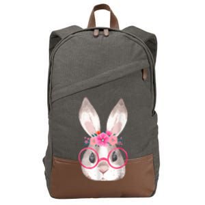 Cute Bunny Face Glasses Floral Rabbit Happy Easter Day Cotton Canvas Backpack