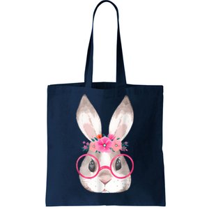 Cute Bunny Face Glasses Floral Rabbit Happy Easter Day Tote Bag