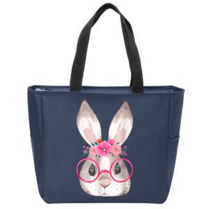 Cute Bunny Face Glasses Floral Rabbit Happy Easter Day Zip Tote Bag