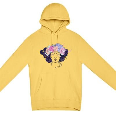 Cute Boho Flower Crown Woman Premium Pullover Hoodie