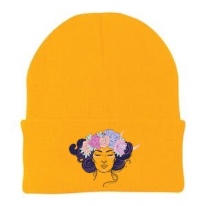 Cute Boho Flower Crown Woman Knit Cap Winter Beanie