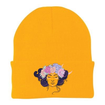 Cute Boho Flower Crown Woman Knit Cap Winter Beanie