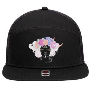 Cute Boho Flower Crown Woman 7 Panel Mesh Trucker Snapback Hat