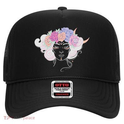 Cute Boho Flower Crown Woman High Crown Mesh Back Trucker Hat