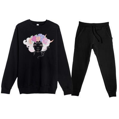 Cute Boho Flower Crown Woman Premium Crewneck Sweatsuit Set