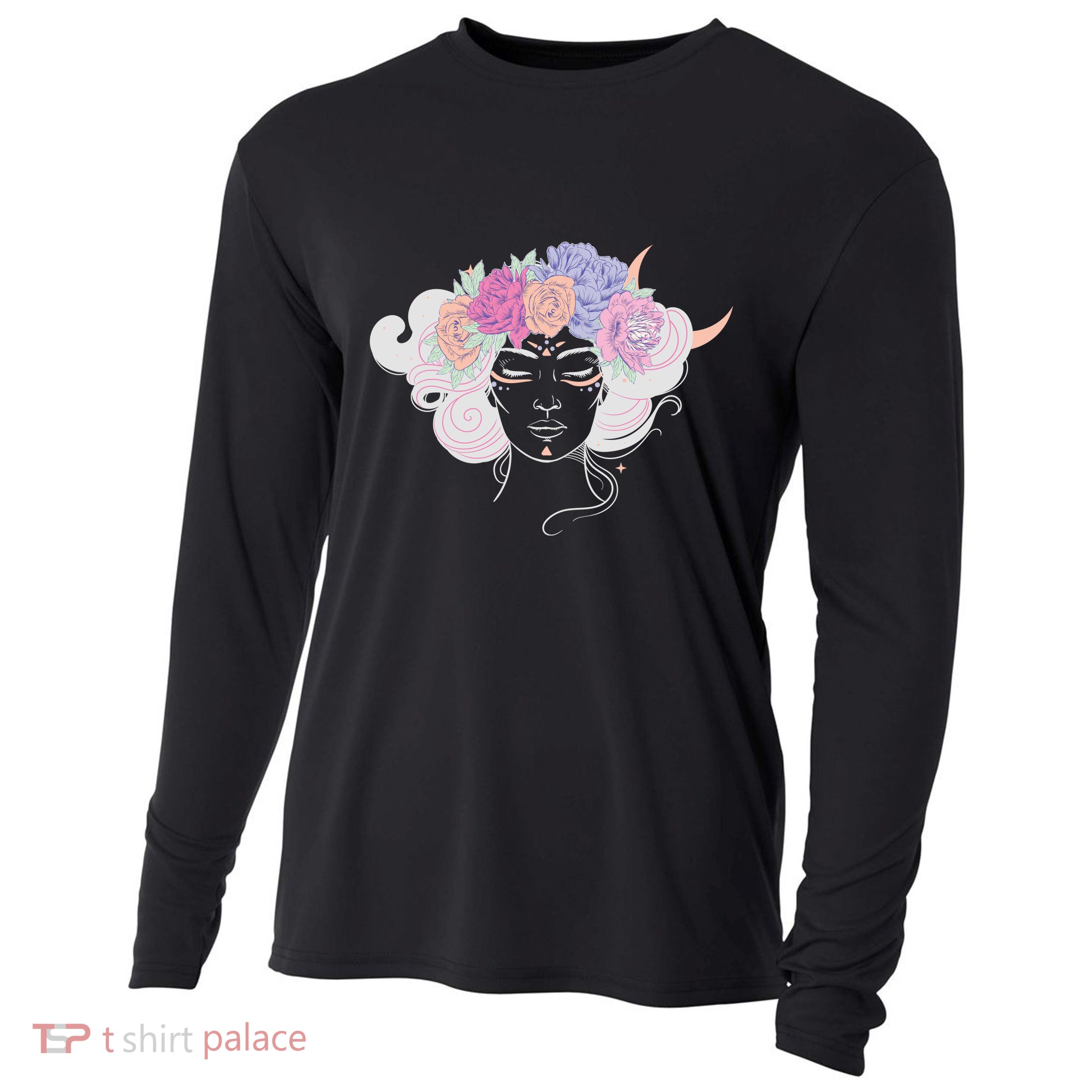 Cute Boho Flower Crown Woman Cooling Performance Long Sleeve Crew