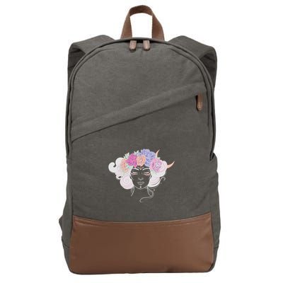 Cute Boho Flower Crown Woman Cotton Canvas Backpack