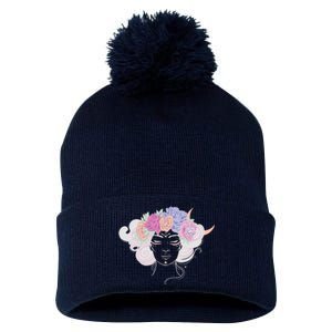 Cute Boho Flower Crown Woman Pom Pom 12in Knit Beanie