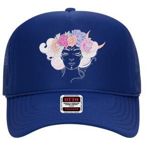 Cute Boho Flower Crown Woman High Crown Mesh Back Trucker Hat