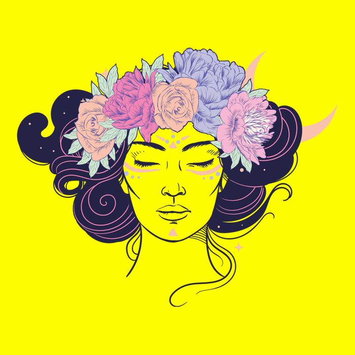 Cute Boho Flower Crown Woman Button