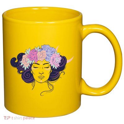 Cute Boho Flower Crown Woman 11oz C Handle Ceramic Mug