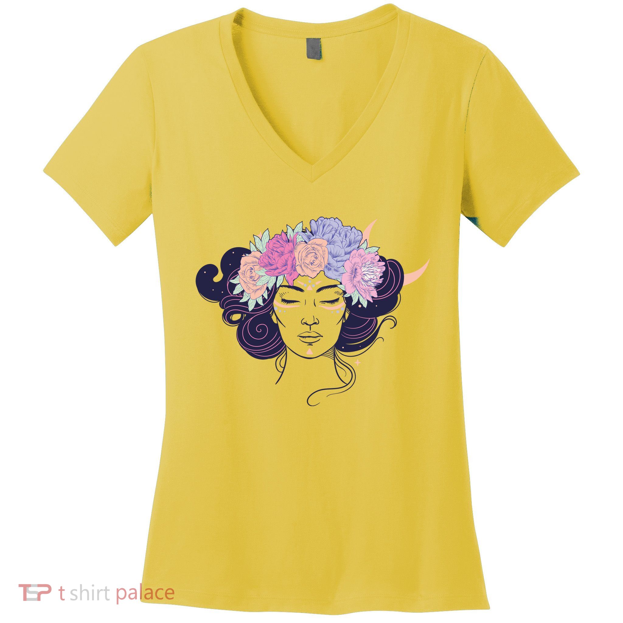 Cute Boho Flower Crown Woman Women's V-Neck T-Shirt
