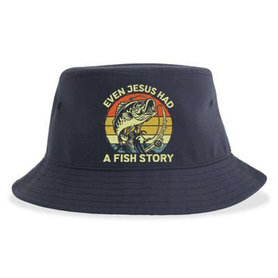 Christian Bass Fishing Even Jesus Had Fish Story Funny Dad Sustainable Bucket Hat