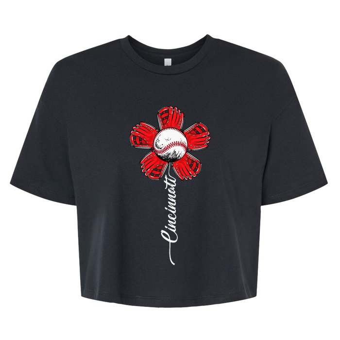 Cincinnati Baseball Flower Vintage Baseball Fans Bella+Canvas Jersey Crop Tee