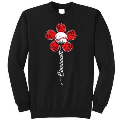 Cincinnati Baseball Flower Vintage Baseball Fans Tall Sweatshirt