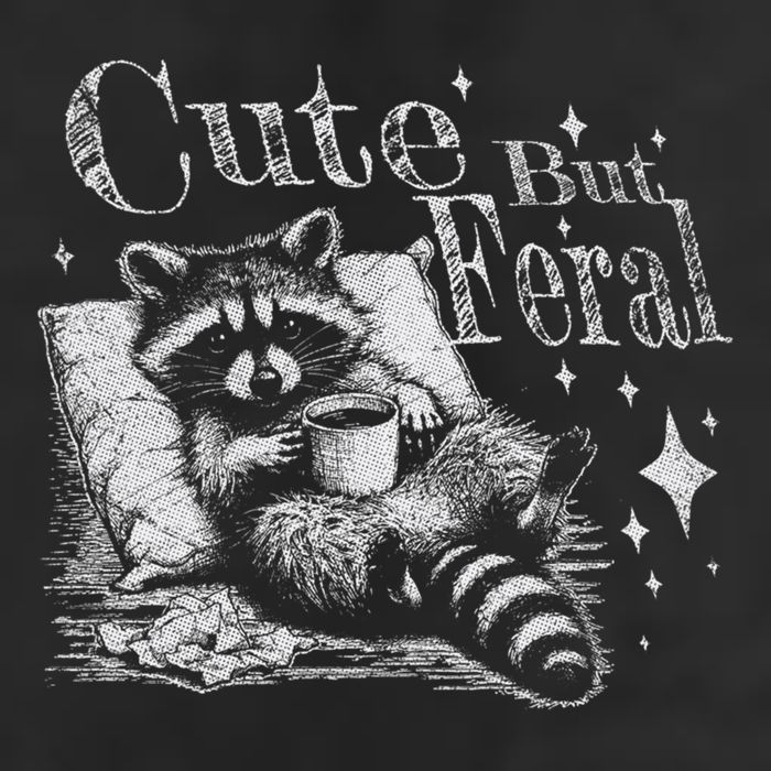 Cute But Feral Funny Raccoon Meme Love Coffee Gift 7 Panel Mesh Trucker Snapback Hat