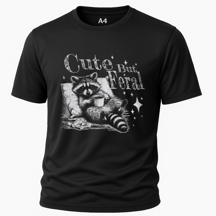 Cute But Feral Funny Raccoon Meme Love Coffee Gift Cooling Performance Crew T-Shirt