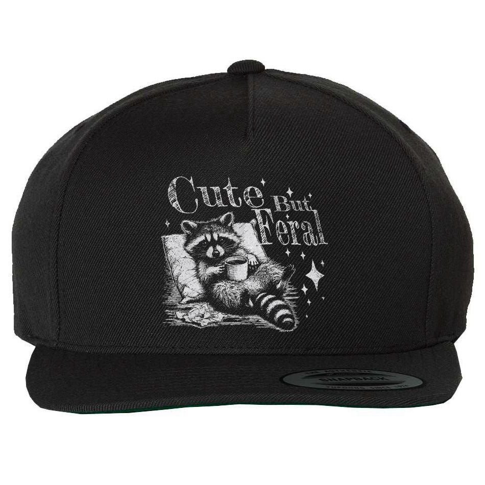 Cute But Feral Funny Raccoon Meme Love Coffee Gift Wool Snapback Cap