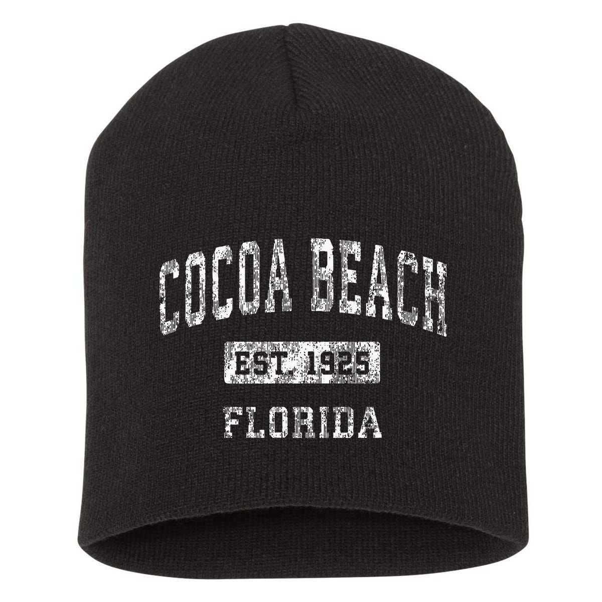 Cocoa Beach Florida Fl Vintage Established Sports Short Acrylic Beanie