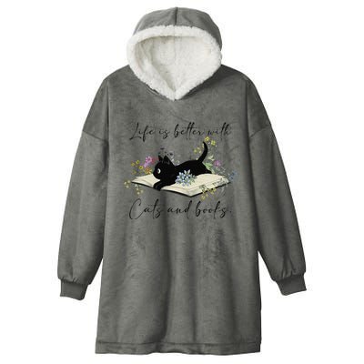 Cat Book For  Life Is Better With Cats And Books Hooded Wearable Blanket