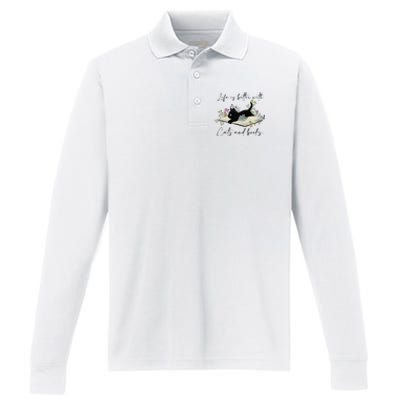 Cat Book For  Life Is Better With Cats And Books Performance Long Sleeve Polo