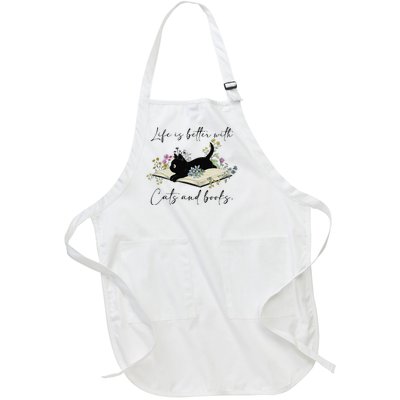 Cat Book For  Life Is Better With Cats And Books Full-Length Apron With Pockets