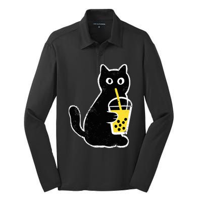 Cat Boba Funny Anime Japanese Silk Touch Performance Long Sleeve Polo