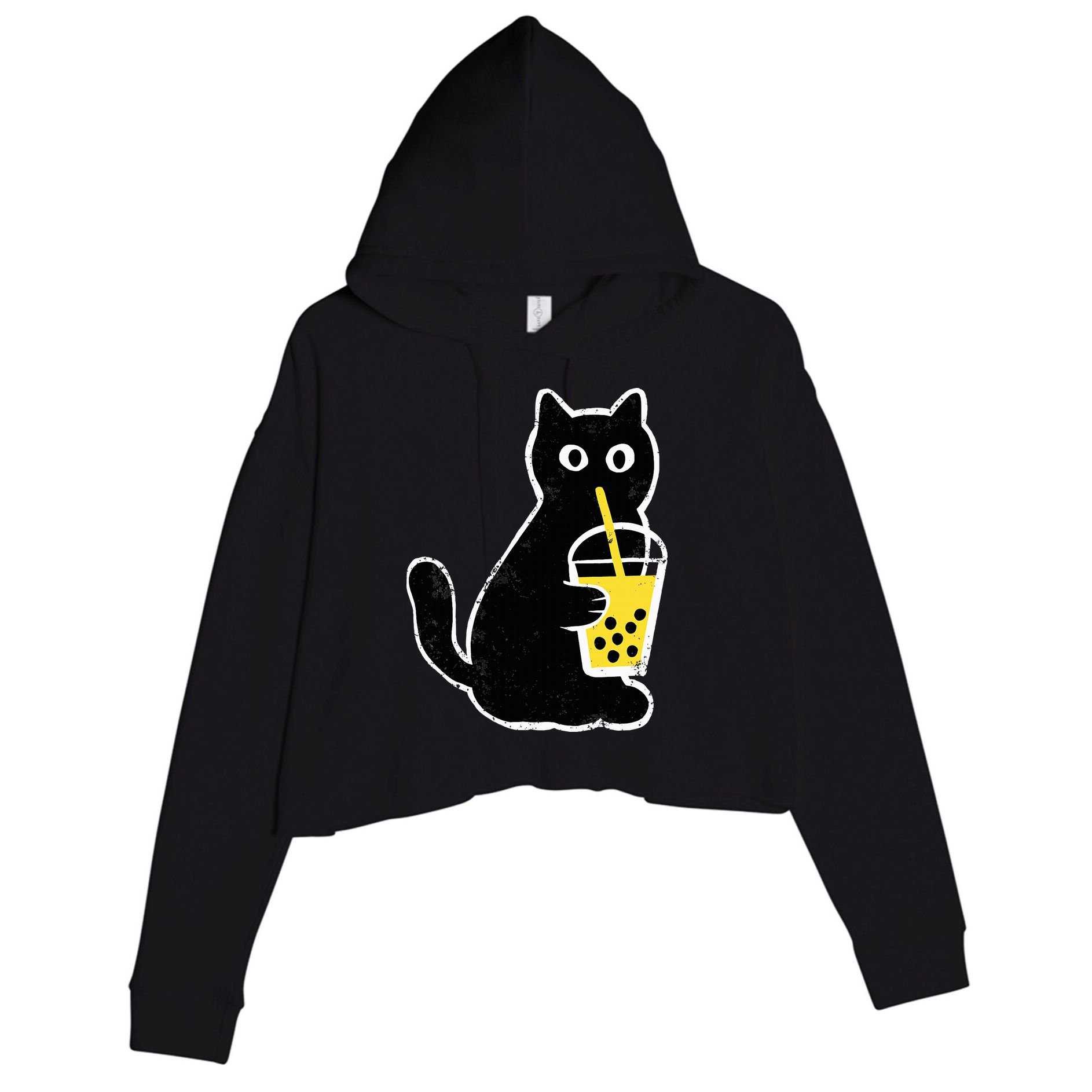 Cat Boba Funny Anime Japanese Crop Fleece Hoodie