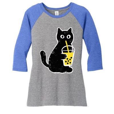 Cat Boba Funny Anime Japanese Women's Tri-Blend 3/4-Sleeve Raglan Shirt