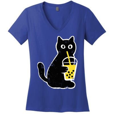 Cat Boba Funny Anime Japanese Women's V-Neck T-Shirt