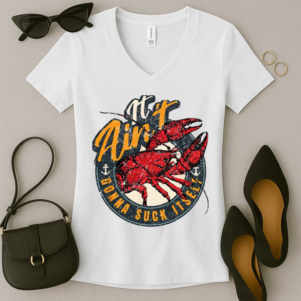 Crawfish Boil Funny Suck Itself Bayou Cajun Seafood Festival Women's V-Neck T-Shirt