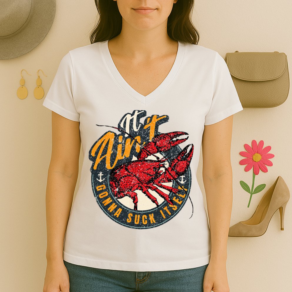 Crawfish Boil Funny Suck Itself Bayou Cajun Seafood Festival Women's V-Neck T-Shirt
