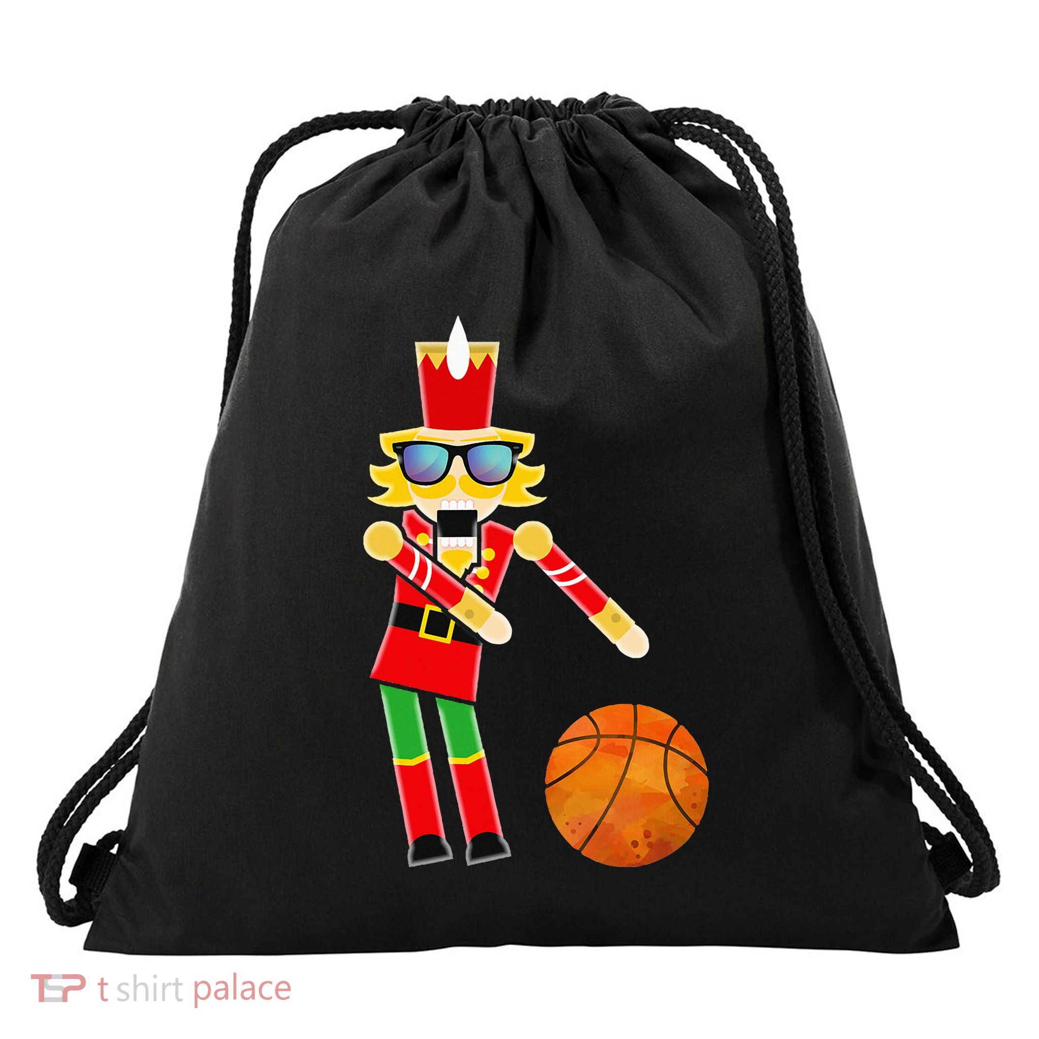 Christmas Basketball Flossing Nutcracker Drawstring Bag