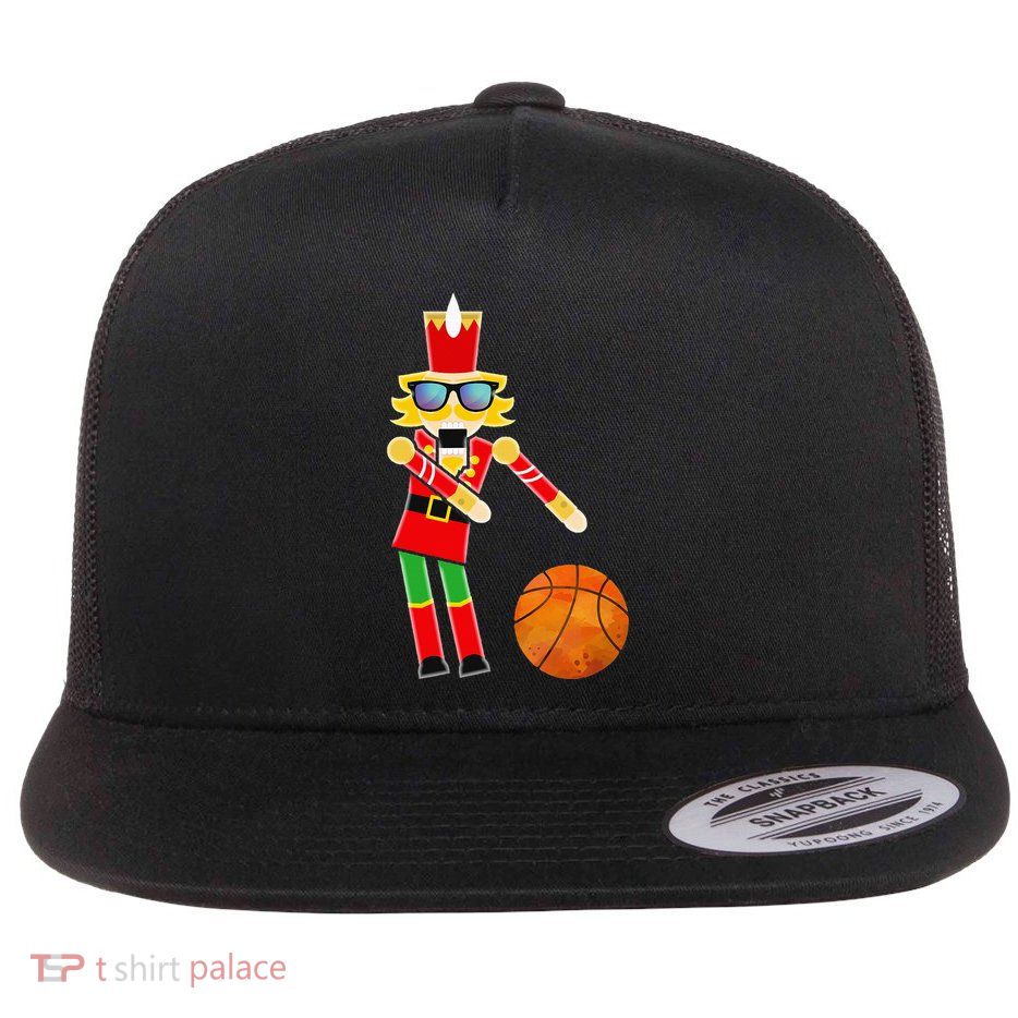 Christmas Basketball Flossing Nutcracker Flat Bill Trucker Hat