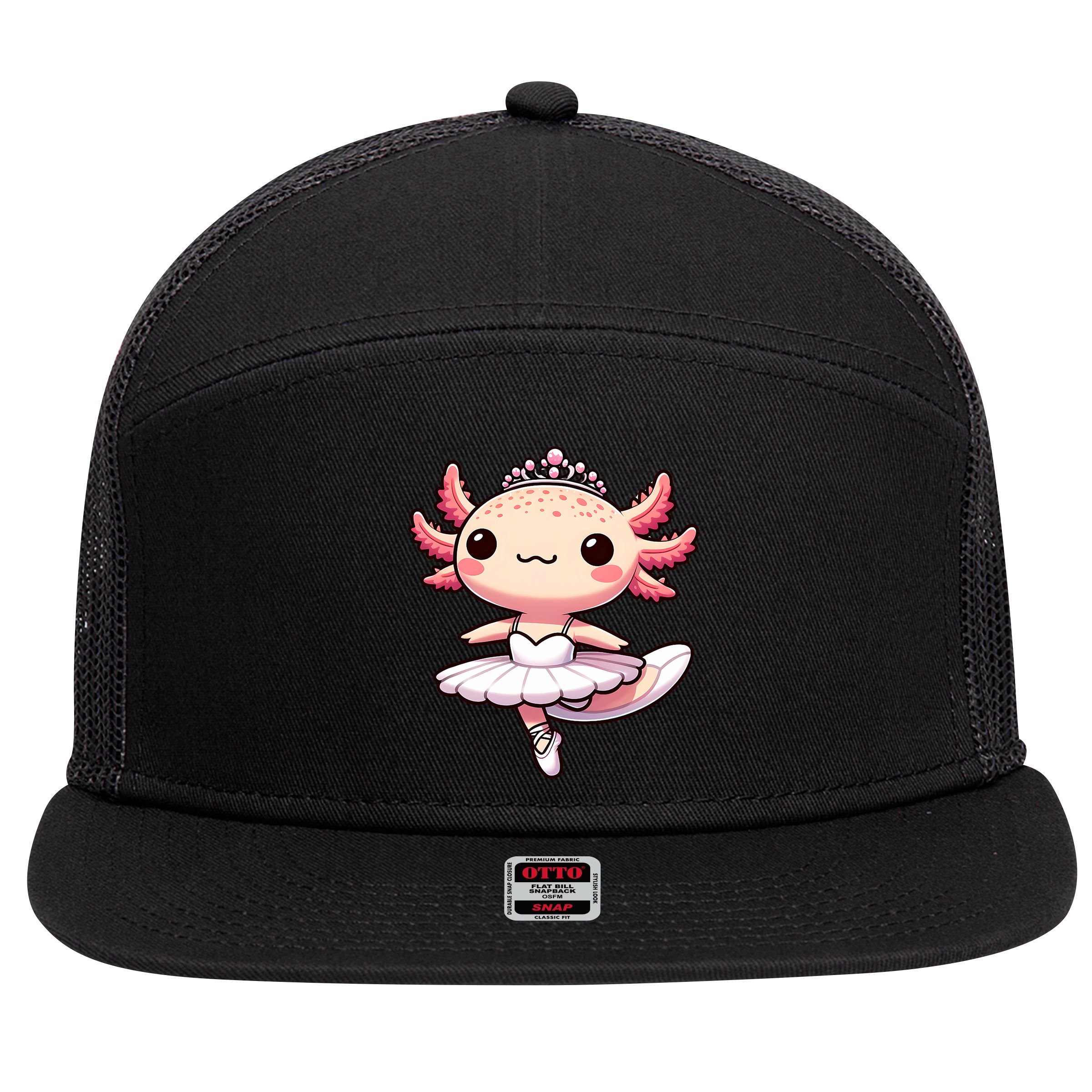 Cute Ballerina Funny Ballet Cute Axolotl Funny Dance 7 Panel Mesh Trucker Snapback Hat