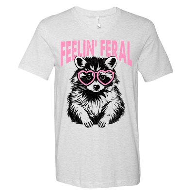 Cute But Feral Feeling Feral Raccon Gift V-Neck T-Shirt