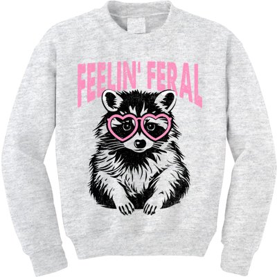 Cute But Feral Feeling Feral Raccon Gift Kids Sweatshirt