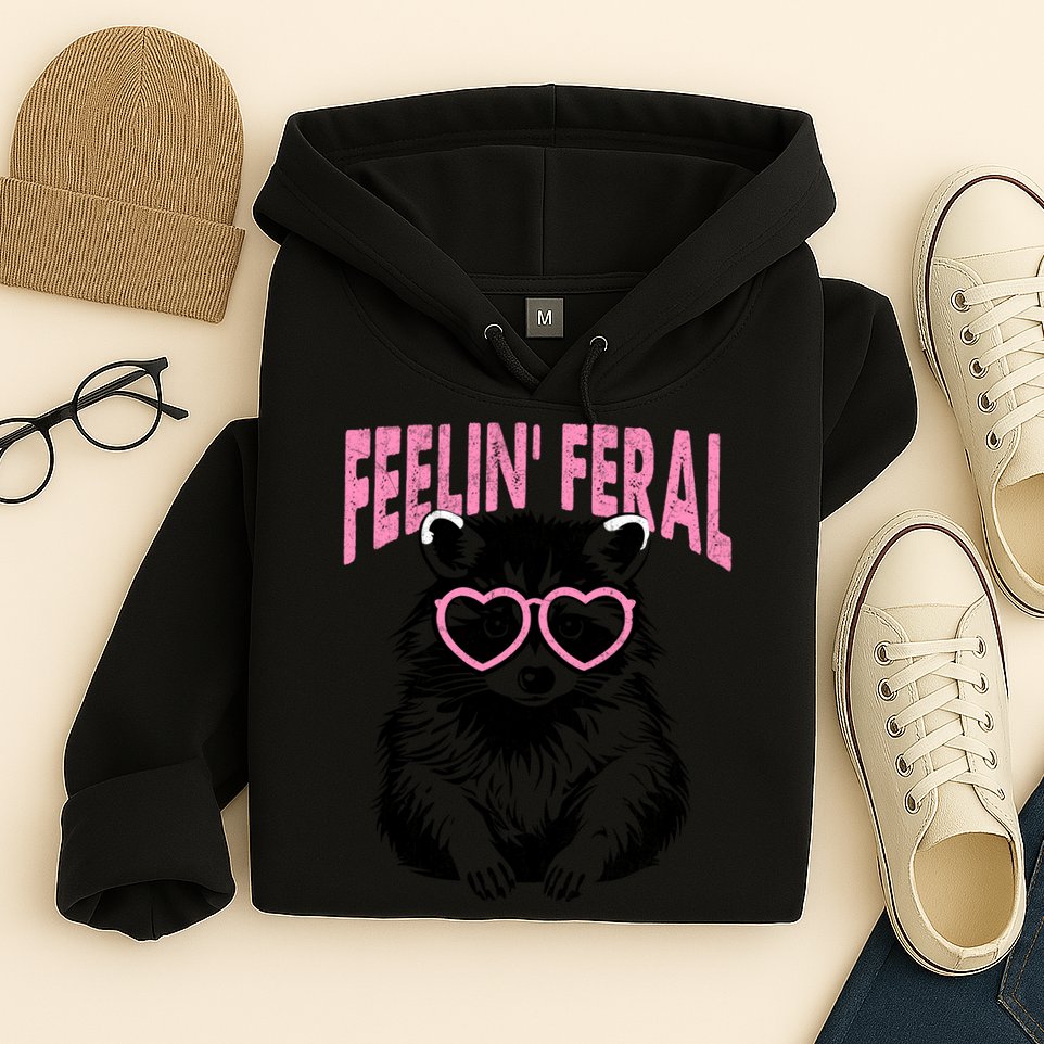 Cute But Feral Feeling Feral Raccon Gift Hoodie