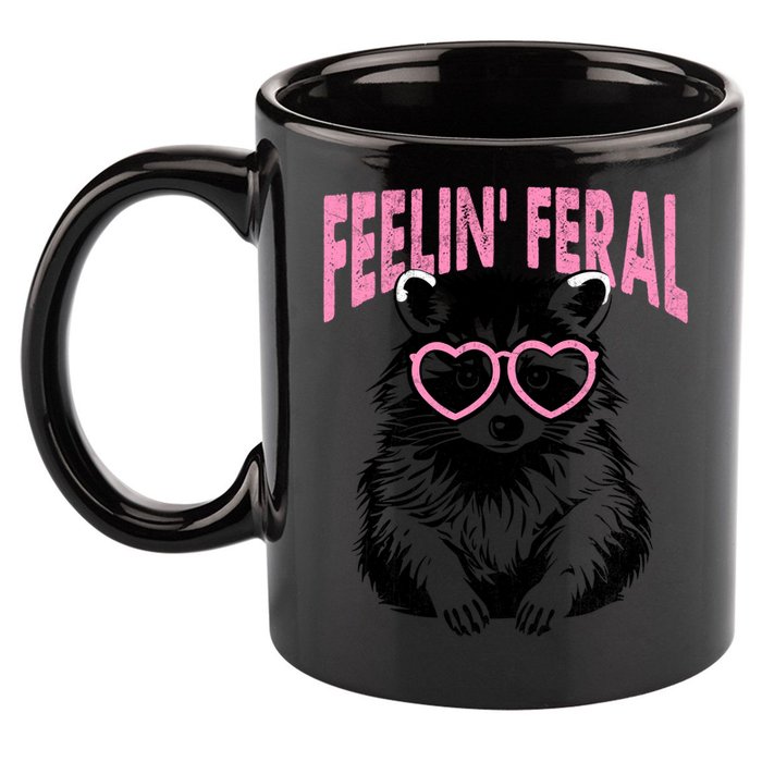 Cute But Feral Feeling Feral Raccon Gift 11oz C Handle Ceramic Mug